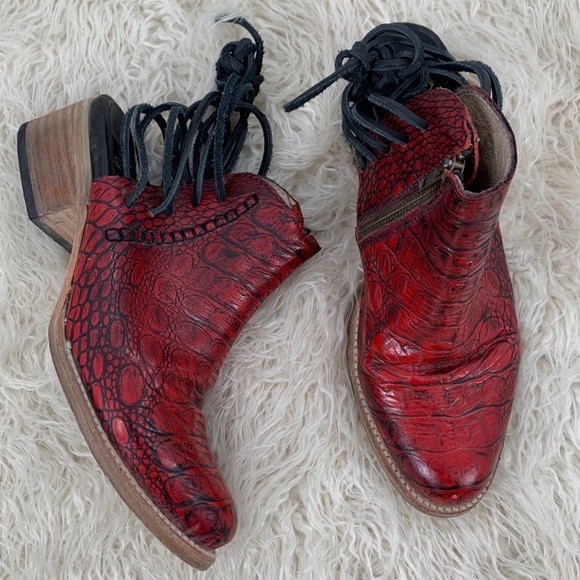 Freebirds Red Croc Jojo Ankle Boots 